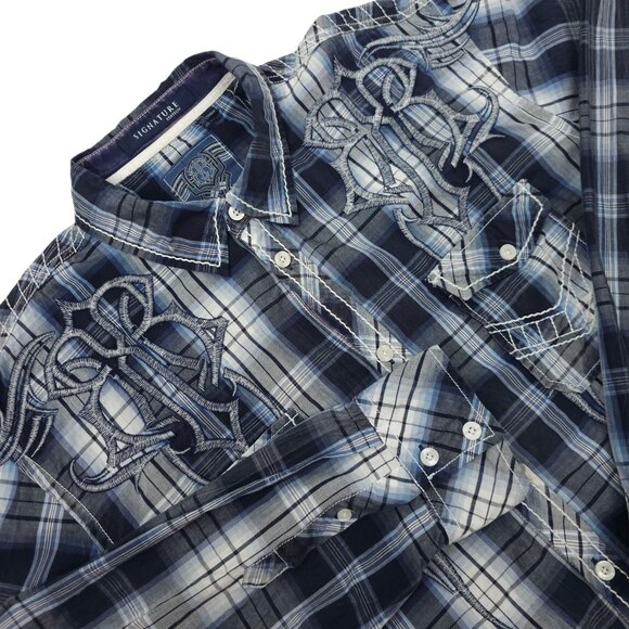 Roar Signature Edition Button Front Plaid Shirt Mens 2XL Embroidered Long Sleeve - Picture 1 of 16